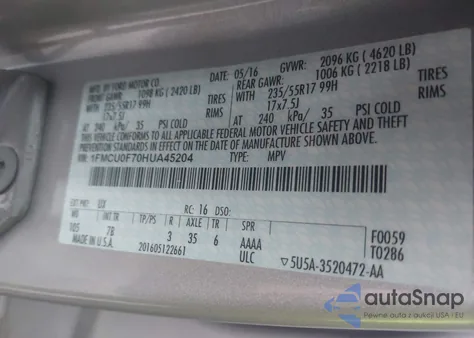 2017 Ford Escape S z USA, uszkodzony, nr VIN 1FMCU0F70HUA45204